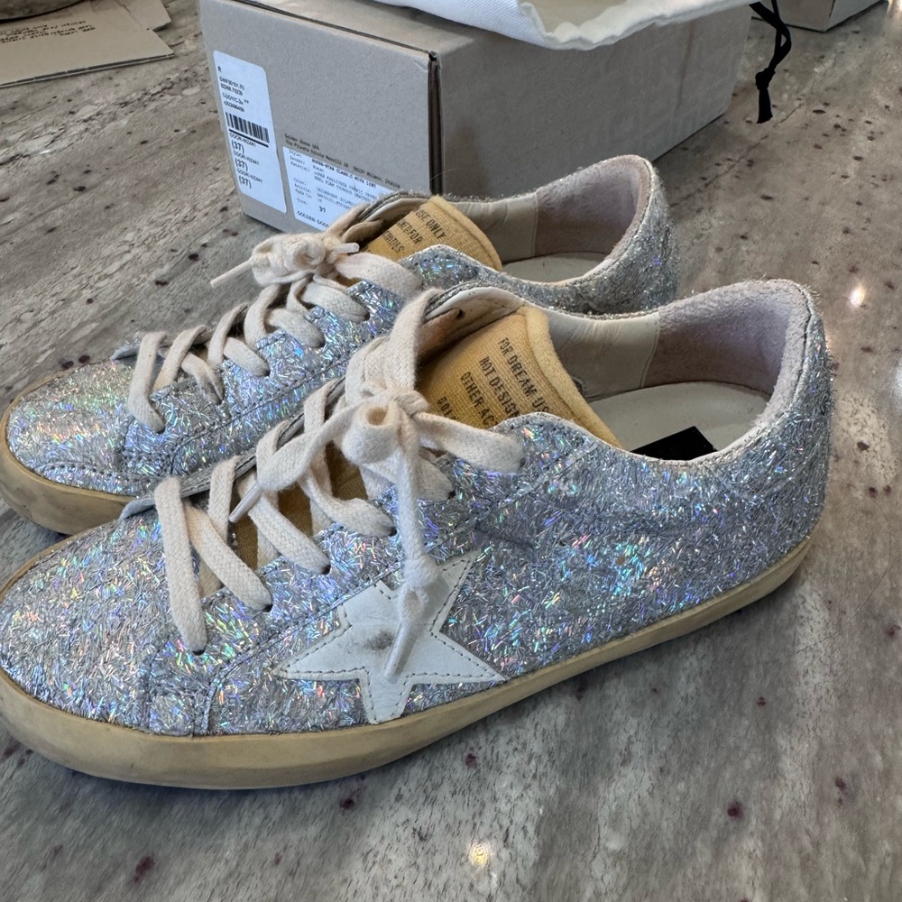 GOLDEN GOOSE Super-Star sneaker iridescent silver & yellow. GUC. Sz 37 - Picture 3 of 6